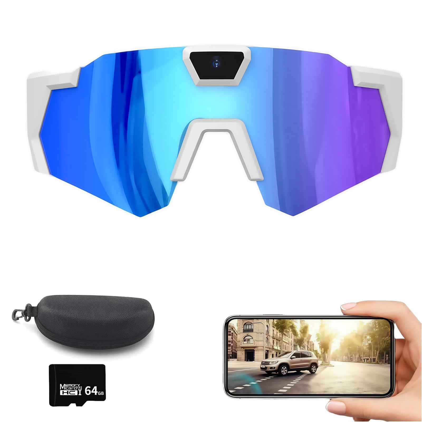 Smart Glasses Camera, Gafas con Cámara 4K, Adecuadas para Hombres y Mujeres, Fotografía y Grabación de Vídeo HD 1080P, Deportes al Aire Libre (Blue A)