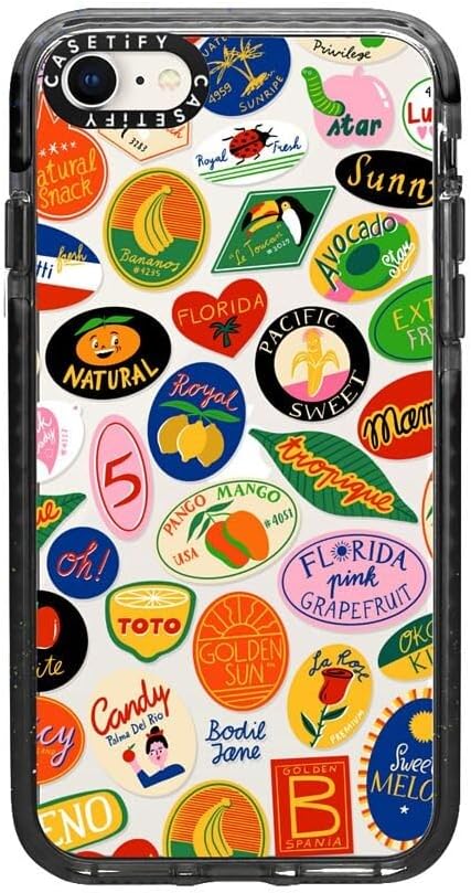 CASETiFY Impact Case for iPhone SE (2020/2022) and iPhone 7/8 - Fruit Stickers - Clear Black