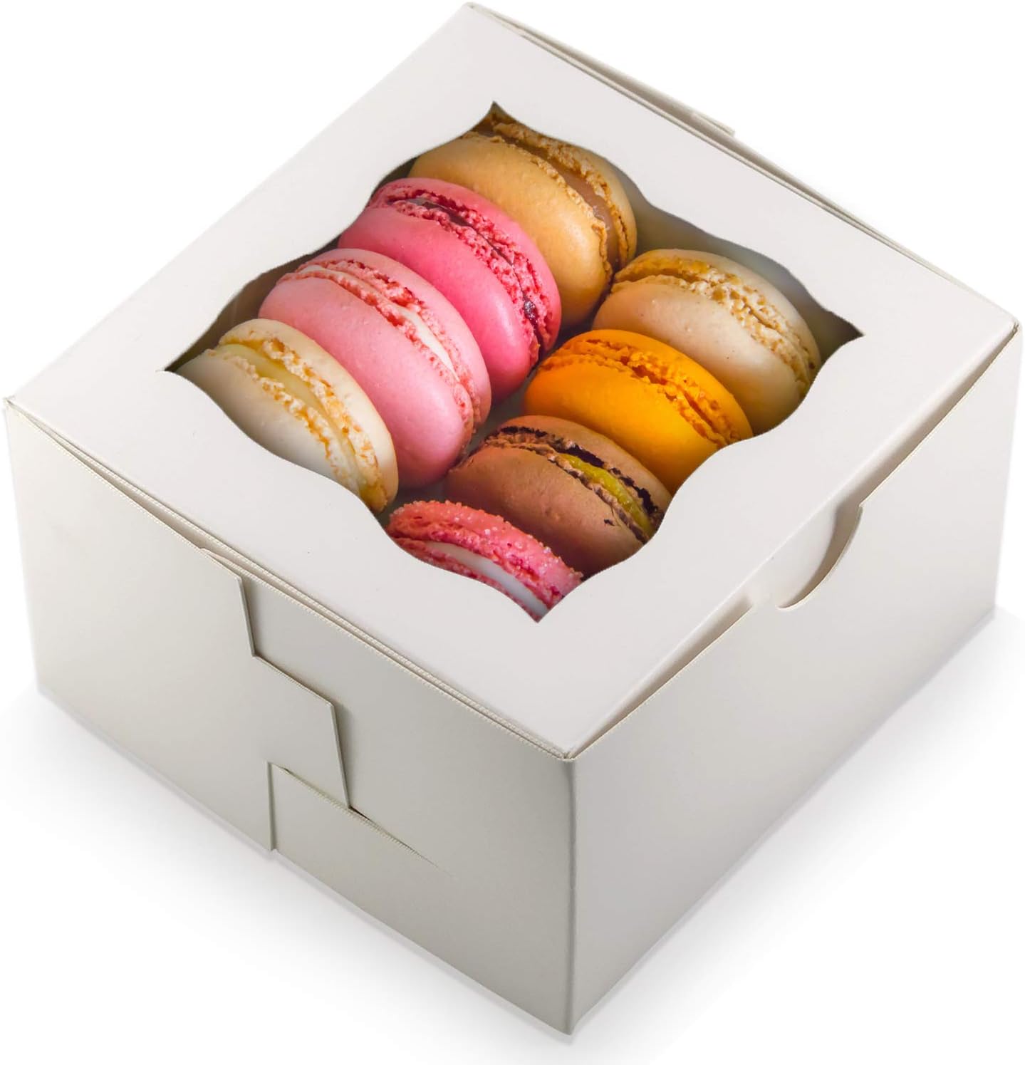 [50Pack] Bakery and Wedding Favor Boxes with Window 4"x4"x2.5" - Small Gift Boxes for Cookies, Cake, Pastries, Donuts, Cupcakes, Candy & Baked Good Treats | Dessert Packaging Party Containers