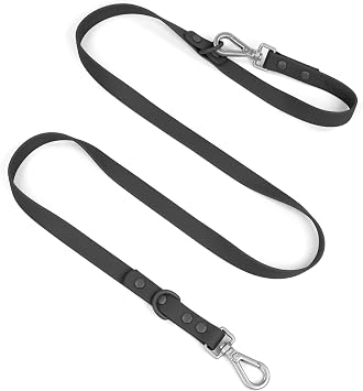 Wisedog Waterproof Dog Leash 5ft/6ft Adjustable with 2 Metal Swivel Hooks, Easy to Clean Dog Leashes for Small, Medium, Large Breed Dogs Black M