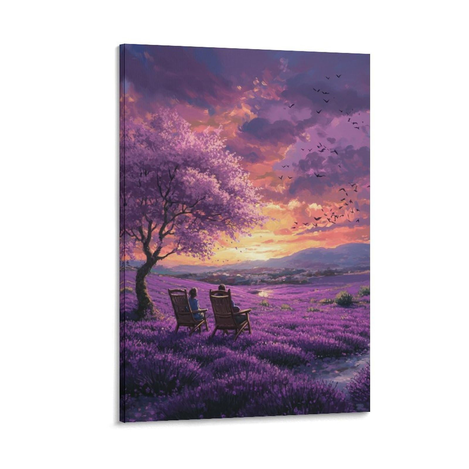 GAOYUCHUN Purple Sea of Flowers Canvas for Home Decor Modern Bathroom Office Modern Framed Canvas Prints Paintings Picture Pictures Artwork Print Home Decor 16x24inch(40x60cm)