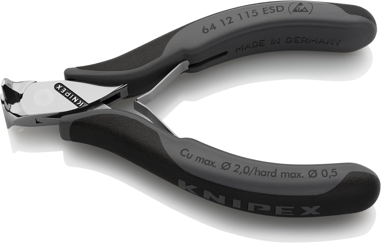 Knipex 64 12 115 ESD Electronics End Cutting Nippers 4,53" with soft handle dissipative