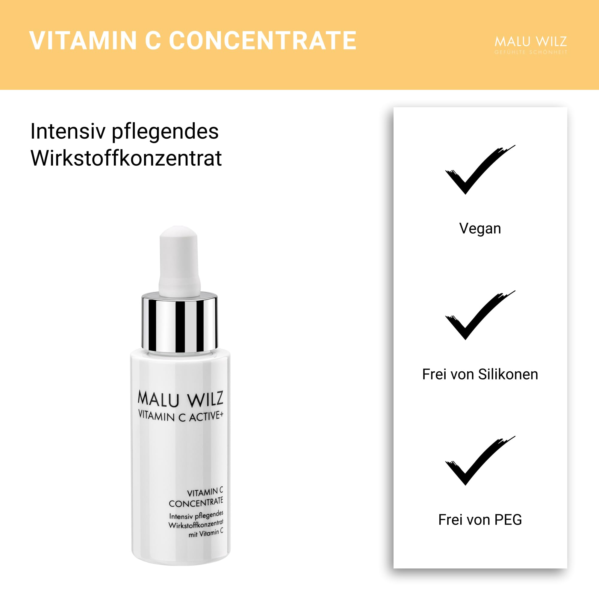 Malu Wilz Vitamin C Concentrate 30ml - Leichtes Vitamin C Konzentrat für schonende und effektive Gesichtspflege, Feuchtigkeitspflege für trockene Haut
