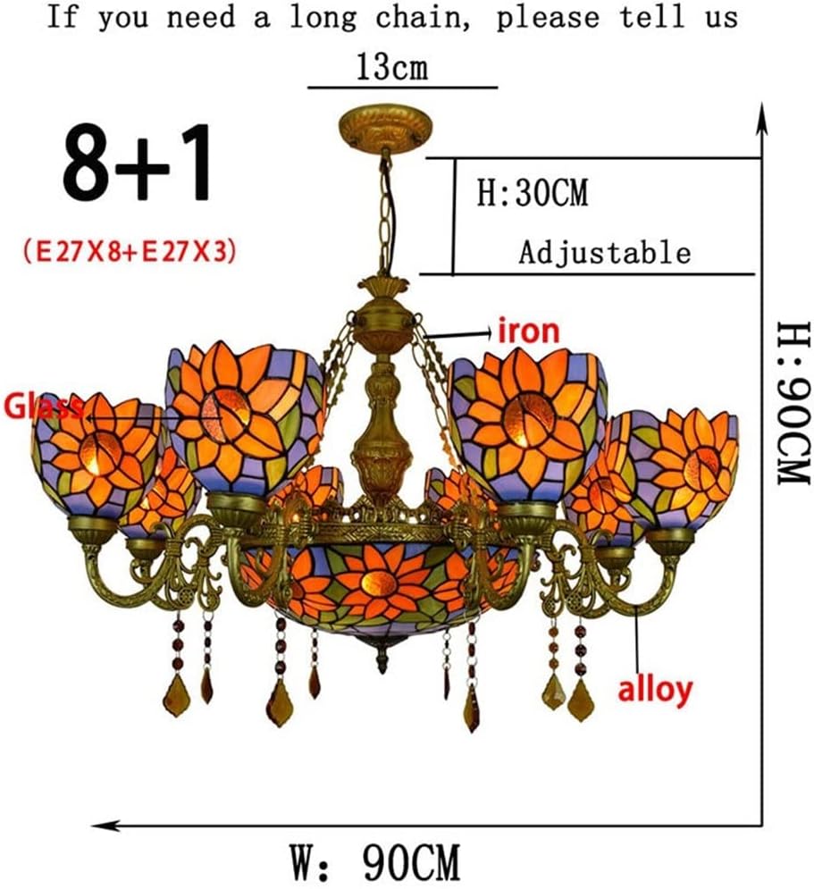 Crystal Chandelier European Style Retro Square Stained Glass Living Room Dining Room Bedroom Long