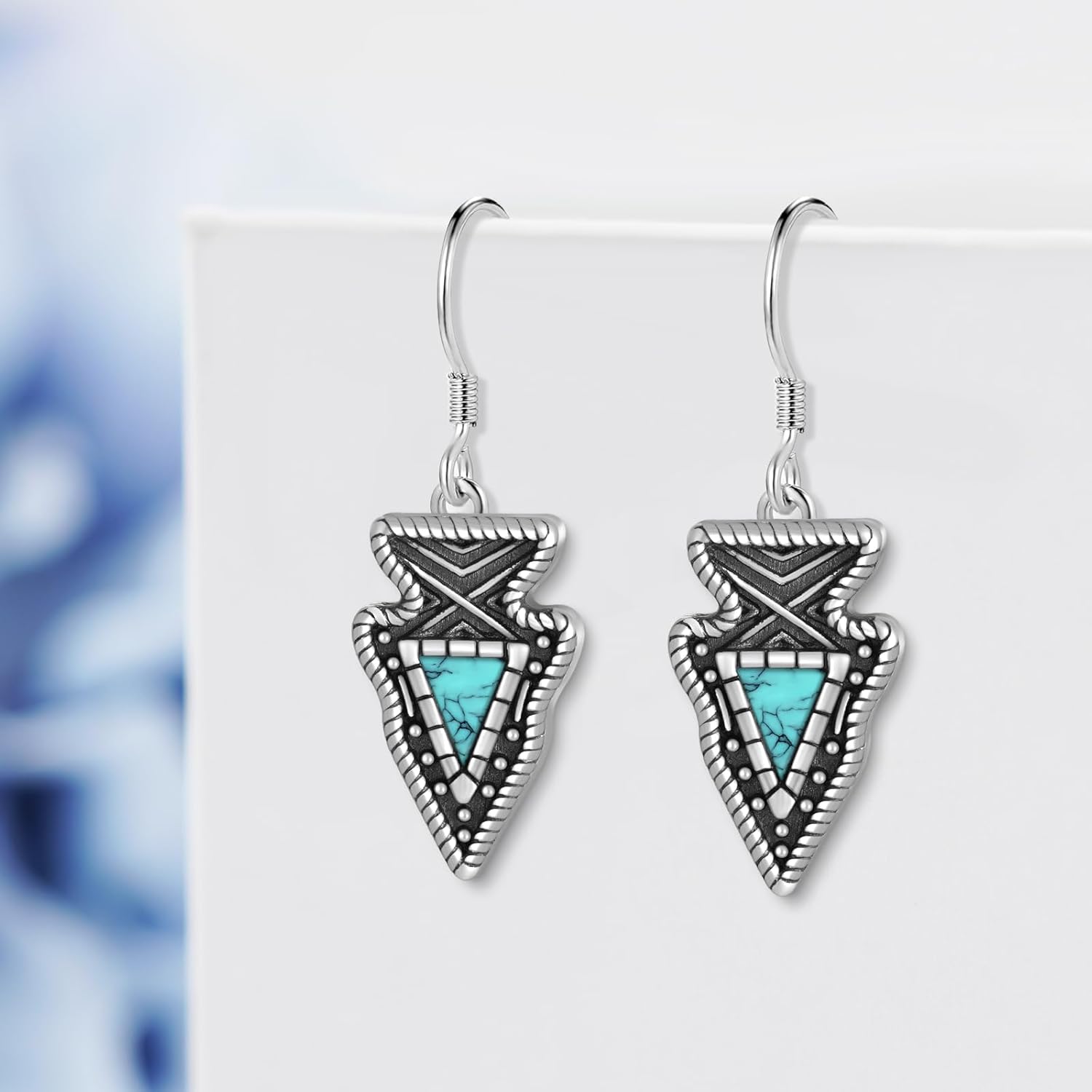 Western Turquoise Earrings for Women 925 Sterling Silver Native American Arrowhead Earrings Bohemian Turquoise Jewelry Gifts for Women - Image 2