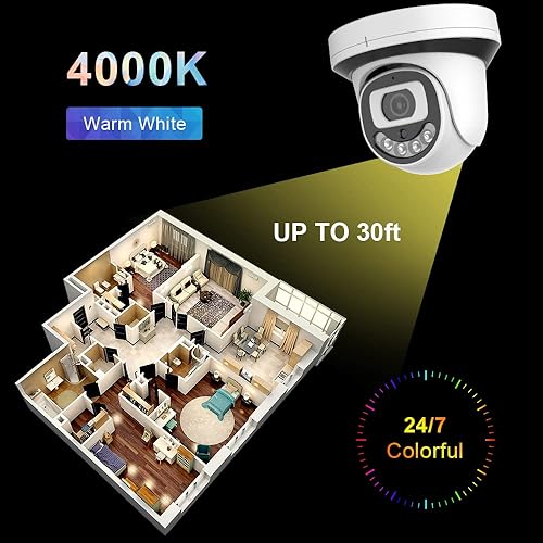Miniatura 2 de EVERSECU 1080P 247 Cámara de seguridad de domo analógico HD de visión nocturna a color a tiempo completo con LED de luz cálida, 2MP