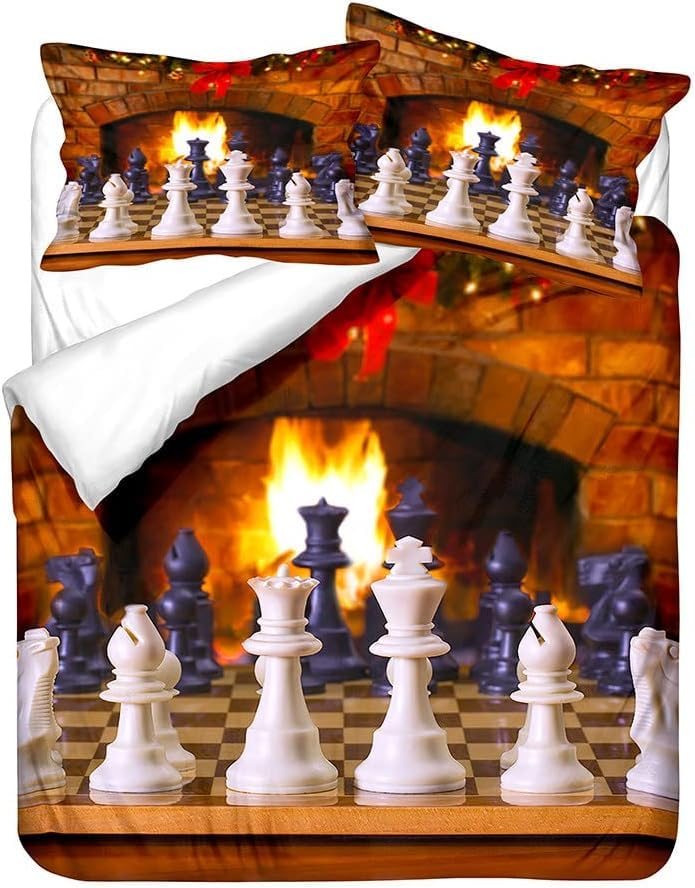 Parure de lit échecs 220x240 pour 2 personnes avec fermeture éclair F-3214