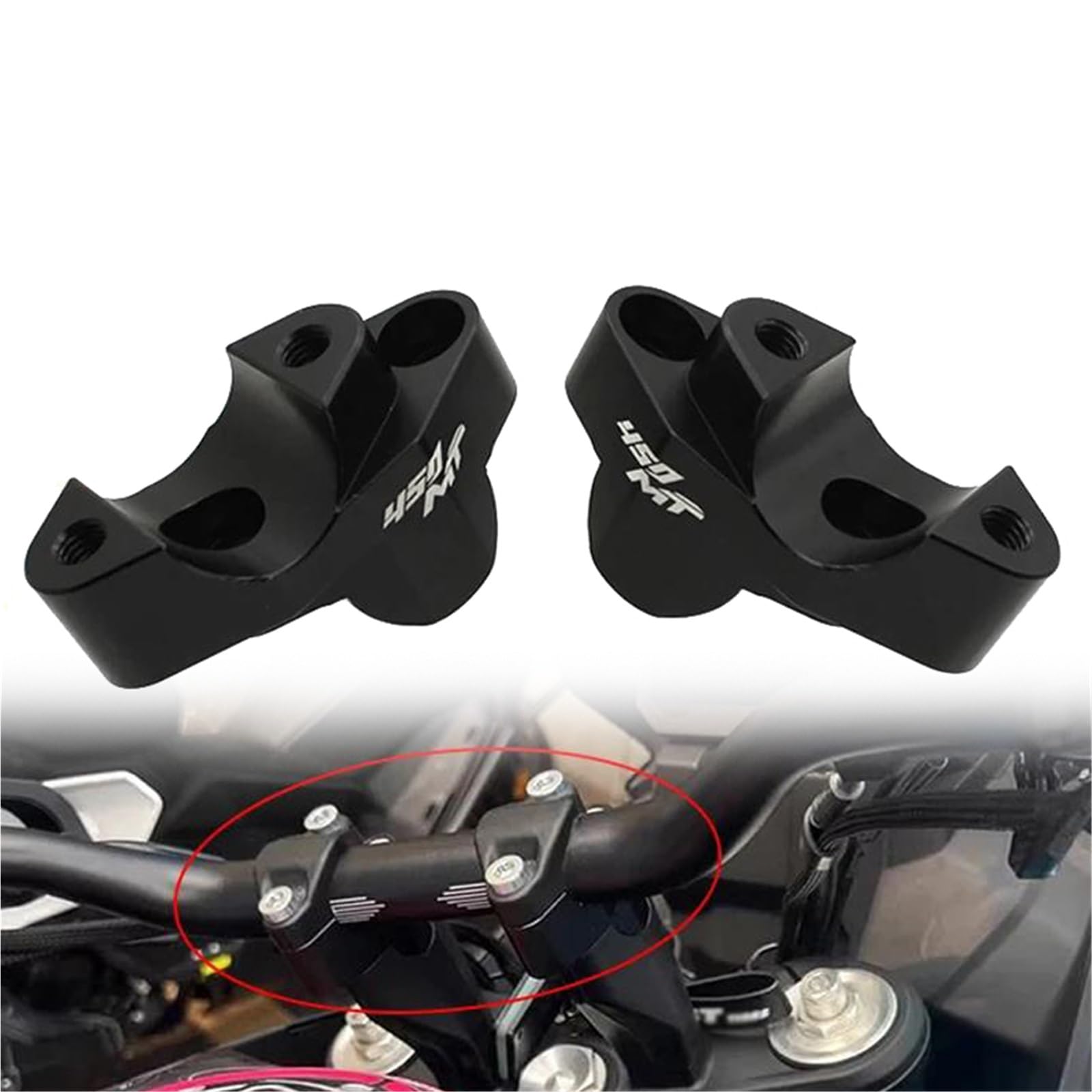 Guidon moto CFMOTO 450MT 2024 : pontets de serrage et rehausseurs CNC