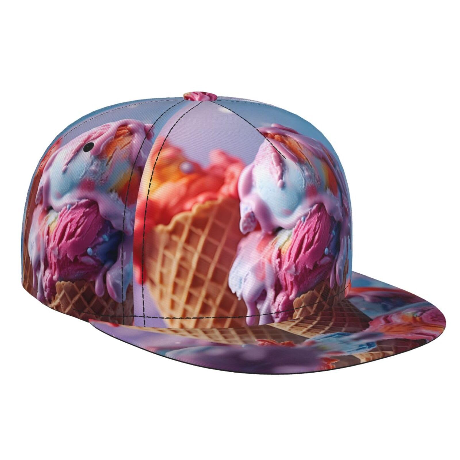 WZYWHJ Fashion Flat Brim Baseball Cap ice Cream Picture Adjustable, Breathable & Lightweight for Men & Women