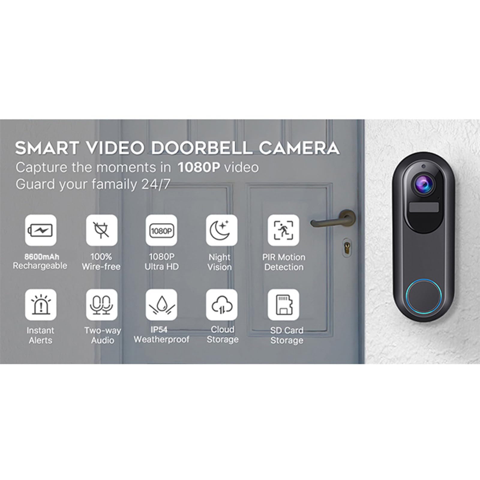 Videocitofono wireless 1080p Campanello video HD Smart Voice Phone WIFI Citofono remoto impermeabile 2.4G / 5G