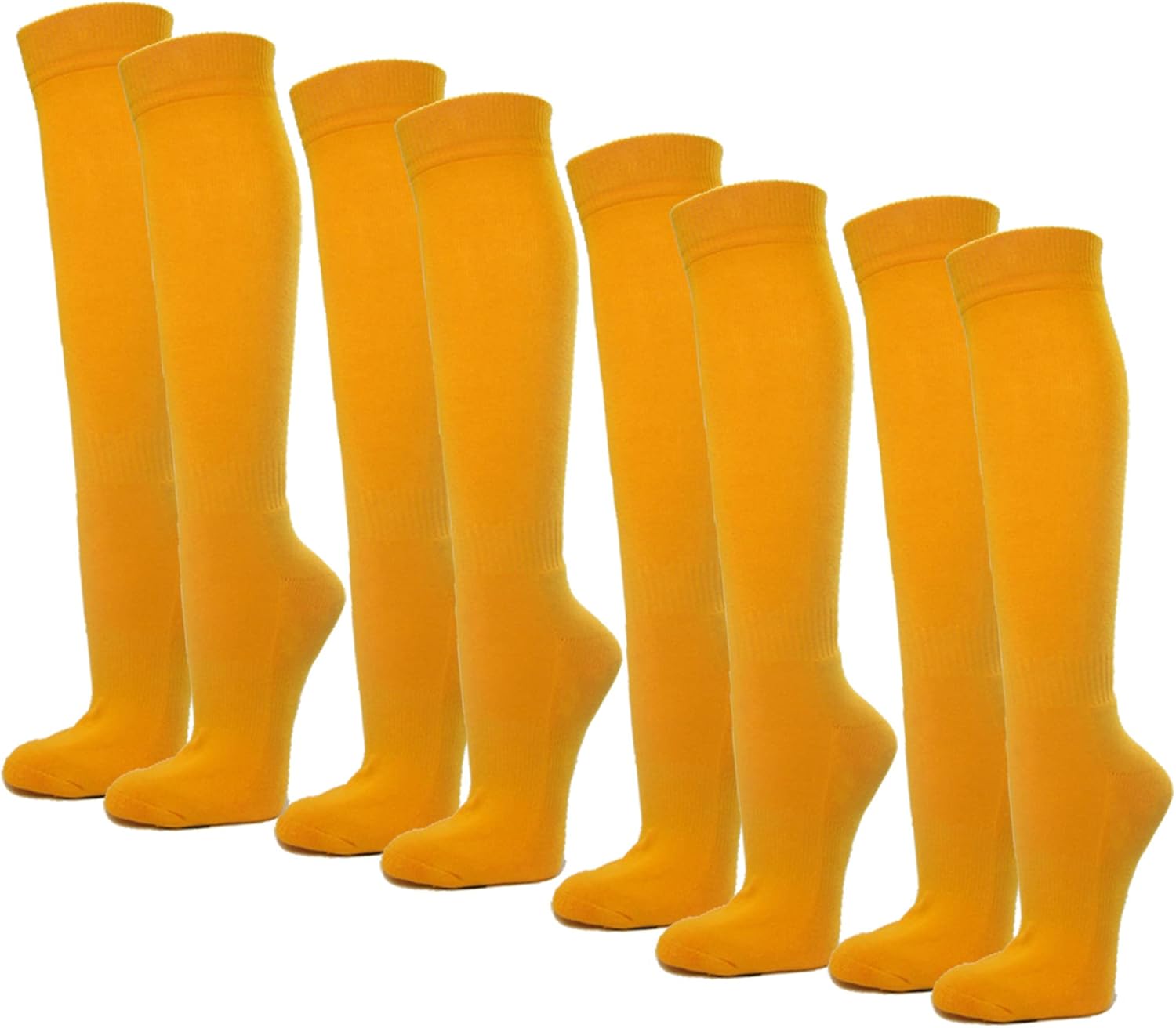 COUVER Knee High Sports Athletic Baseball Softball Socks, 4 Pairs Pack, Golden Yellow, Small