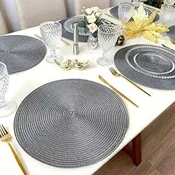 Kit 6 Peças Jogo Americano Redondo - Sousplat Redondo para Mesa Posta - Jogo Americano Elegante para Jantar, Almoço e Café - UpShop (Cinza Escuro)