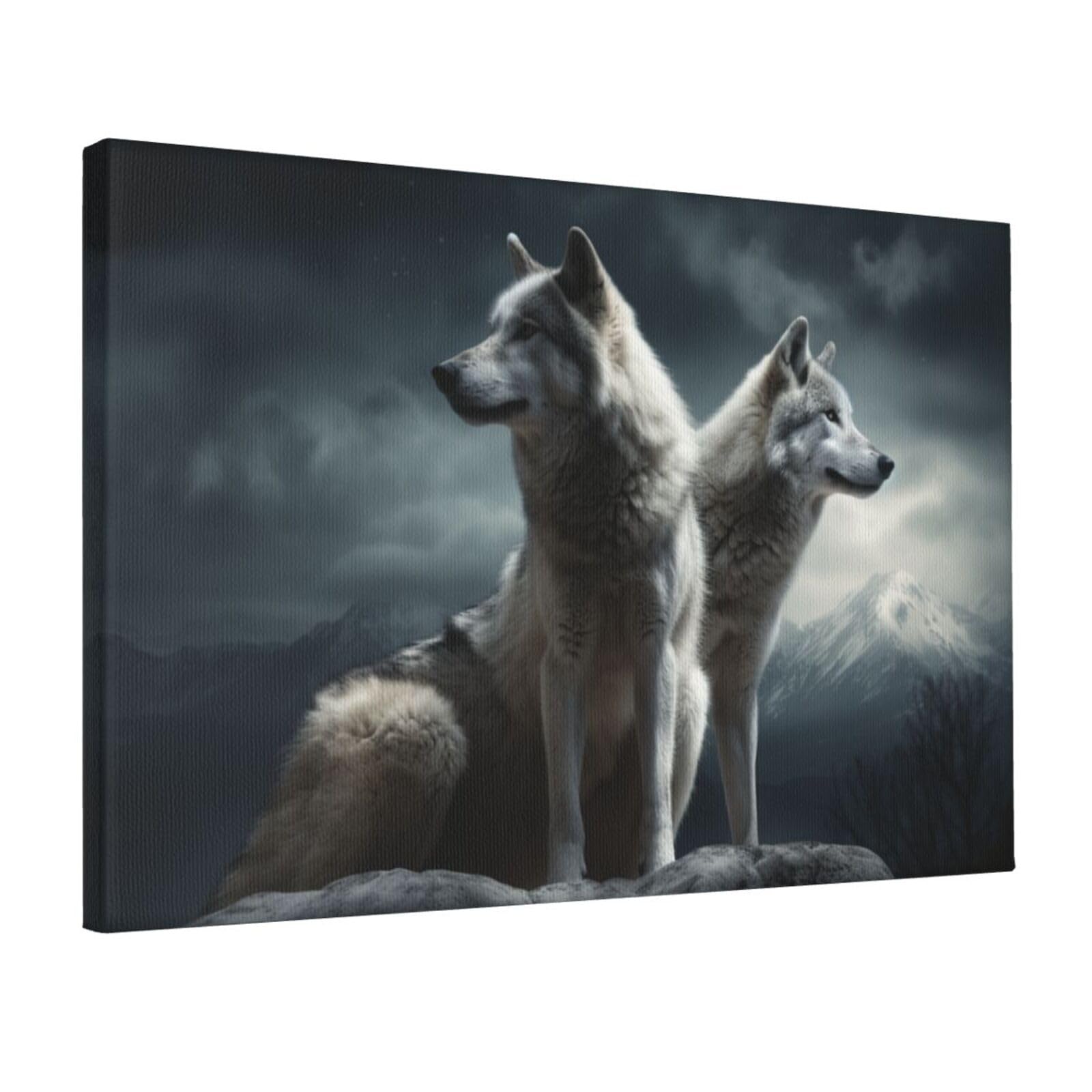 Canvas Wall Art for Living Room Wall Decor 12"x18" Modern Artwork Painting Pictures Hanging Canvas Prints wolf at night Aesthetic Wall Art for Bedroom Bathroom Office Wallart Decor