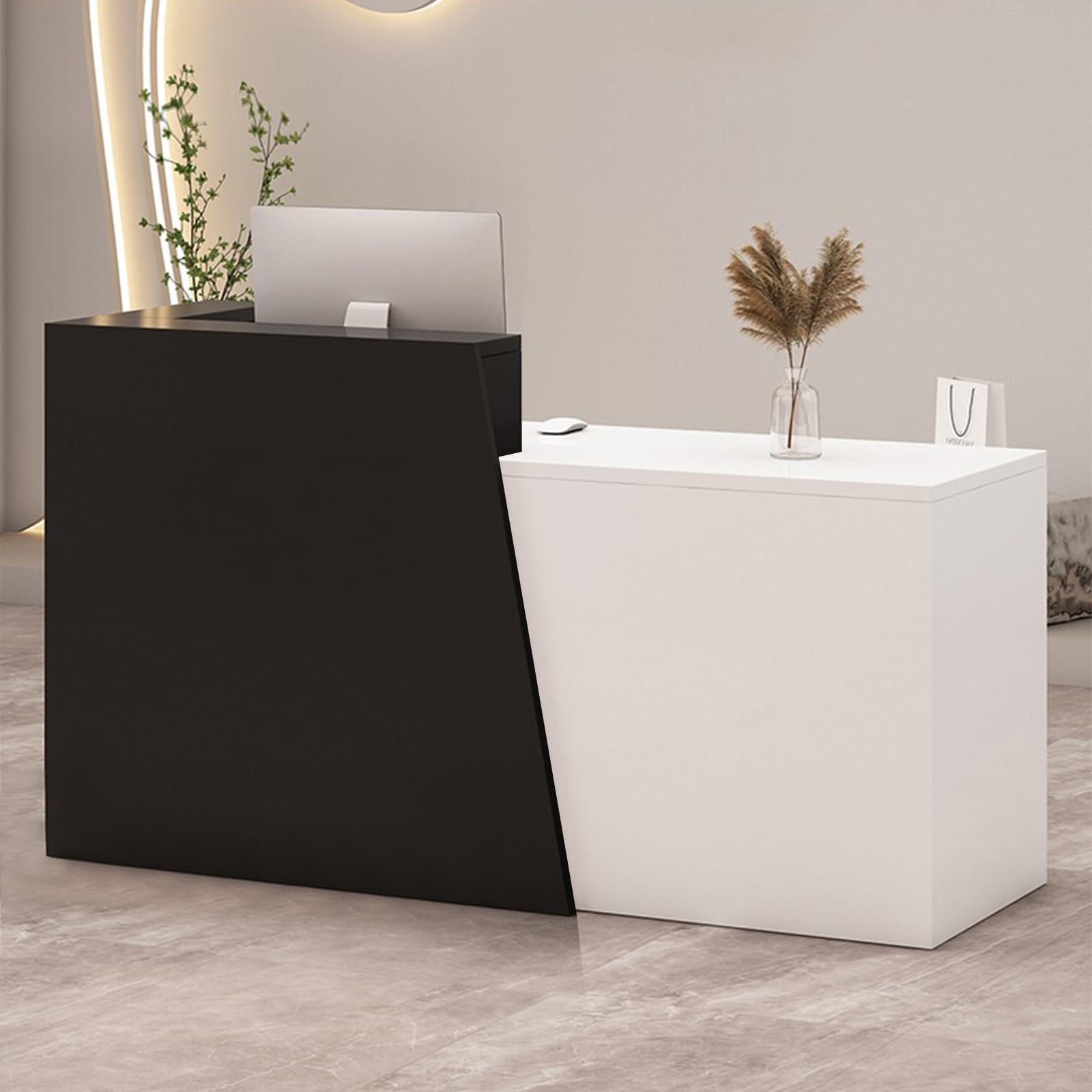 TKKUPLG Modern Reception Desk with Counter & Drawers, Front Desk Reception Counter for Salon/Office/Lobby