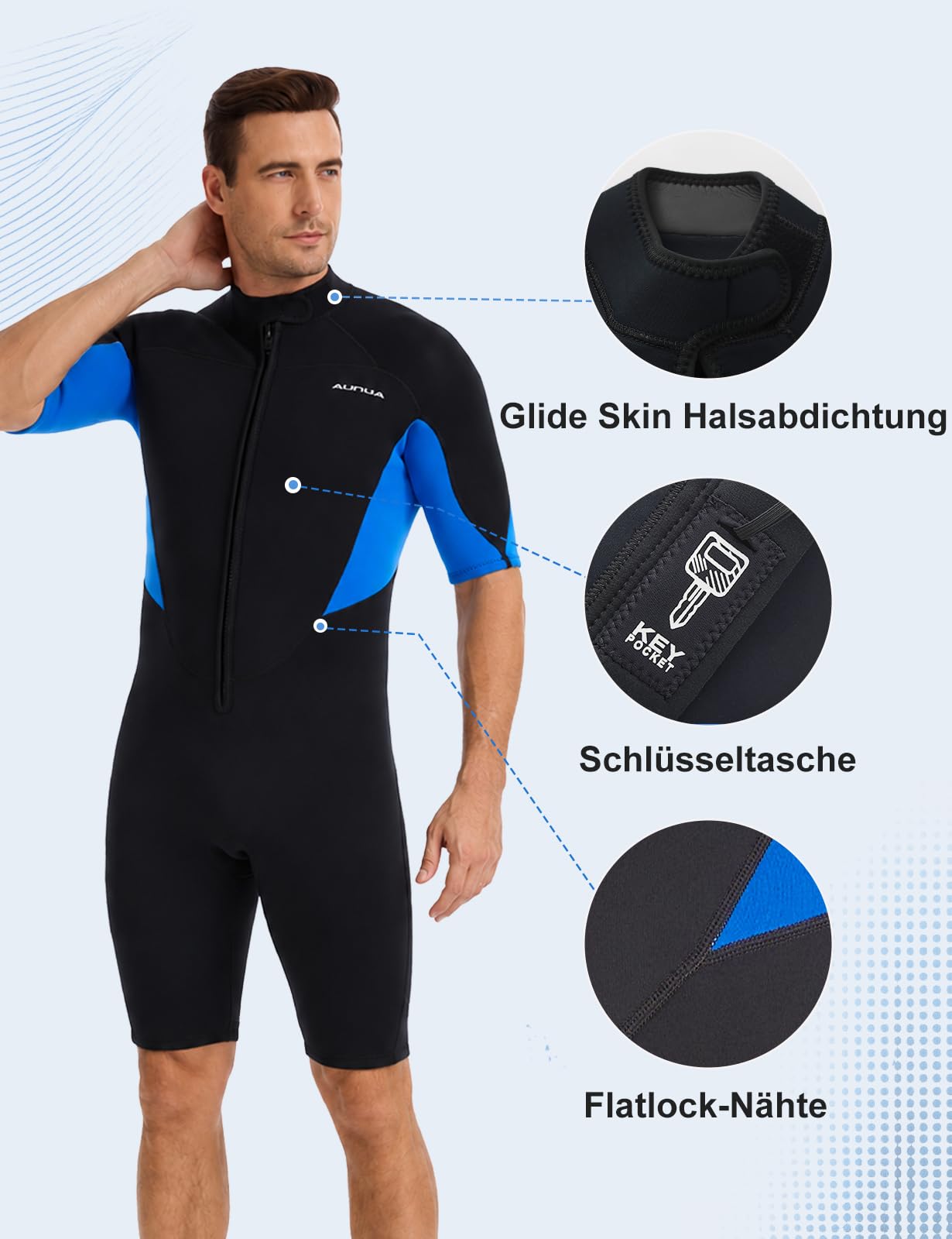Herren 3mm Shorty & Ganzkörper-Neoprenanzug mit Frontreißverschluss | Hoch dehnbarer, wärmeisolierender Neoprenanzug für Herren und Damen, Geeignet für Tauchen, Surfen, Schwimmen und Schnorcheln