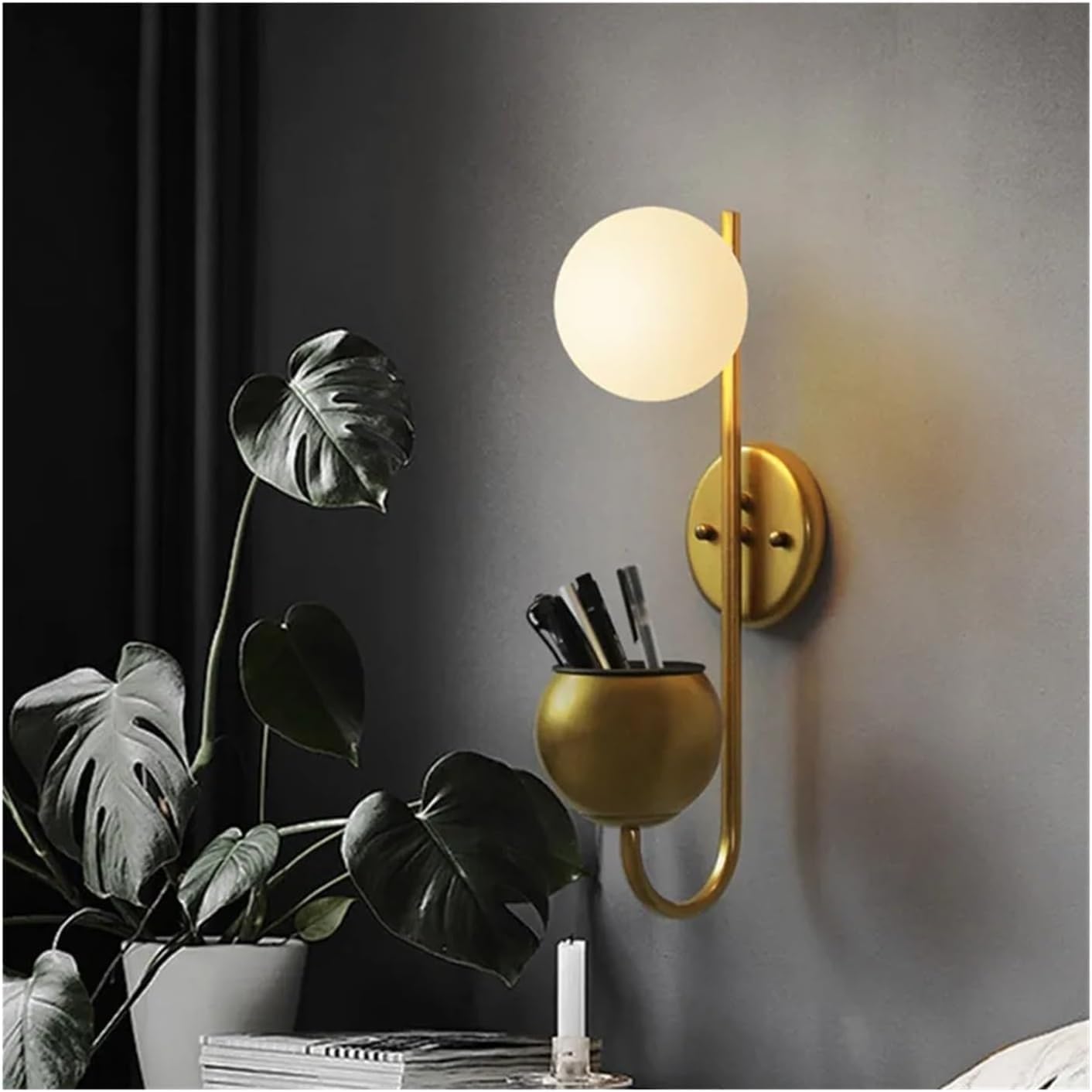 STUIJKVSZ Wall Sconce, Retro Glass Ball Light LED - Plant lamp Bedside Restaurant Lighting Fixtures Scandinavian Decorative Design Sconce