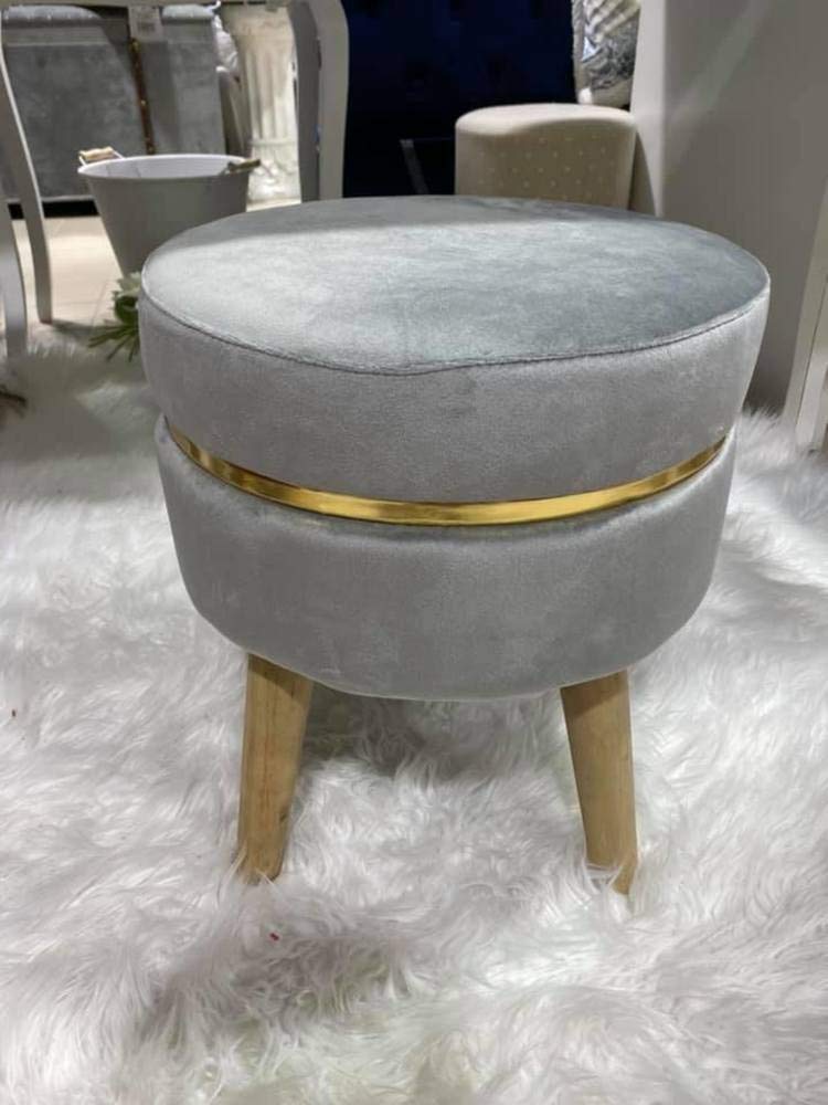 Sgabello poggiapiedi Sunshine GRIGIO 35x41,5 cm, Pouf per postazione trucco camera ragazza, Pouf camera make up, Pouf letto Vanity (TIA 55208)