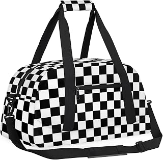 Kids Overnighter Duffel Bags for Boys Girls, Checkerboard Carry-On Size Sports Gym Bag for School Practice or Overnight Travel Weekender Sleepover Tote Bag