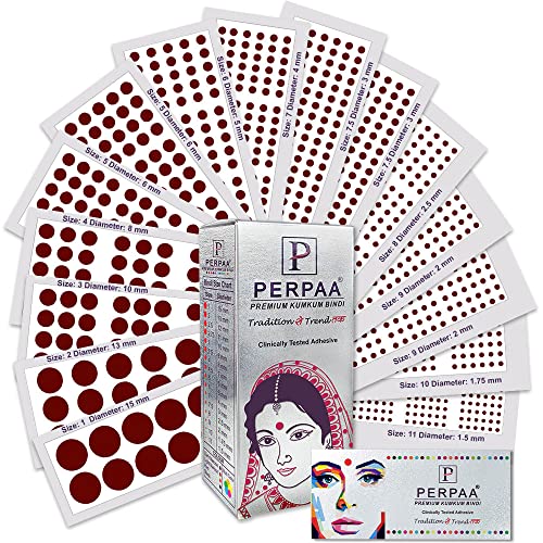 Image of PERPAA Premium Velvet Sticker Kumkum Bindi Box of 15 Flaps - Pottu for Women,Ladies, Girls (Size 02, Diameter 13mm, Dark Maroon)