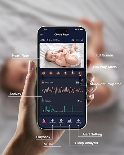 Miniatura 2 de iBaby i8 Monitor inteligente sin contacto para bebés con frecuencia cardíaca y seguimiento del sueño, alertas inteligentes y de llanto, visión