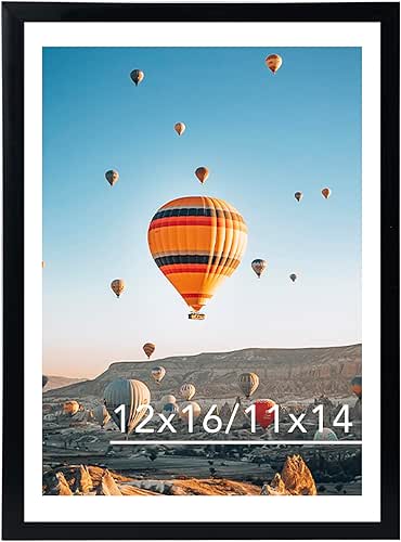 12x16 Picture Frame Black with 11x14 Mat, Display Photo 11x14