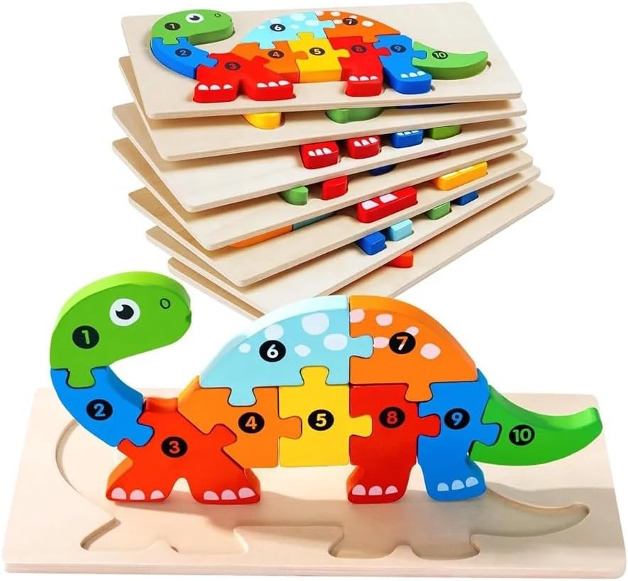 Wooden Puzzle Toy for Kids, Montessori Animal and Vehicle 3D Shapes, Educational Learning Jigsaw Mosaic Puzzle for Toddlers, Shape and Color Recognition Toy for Kids STEM Ages 3 Years and Up (Bus)
