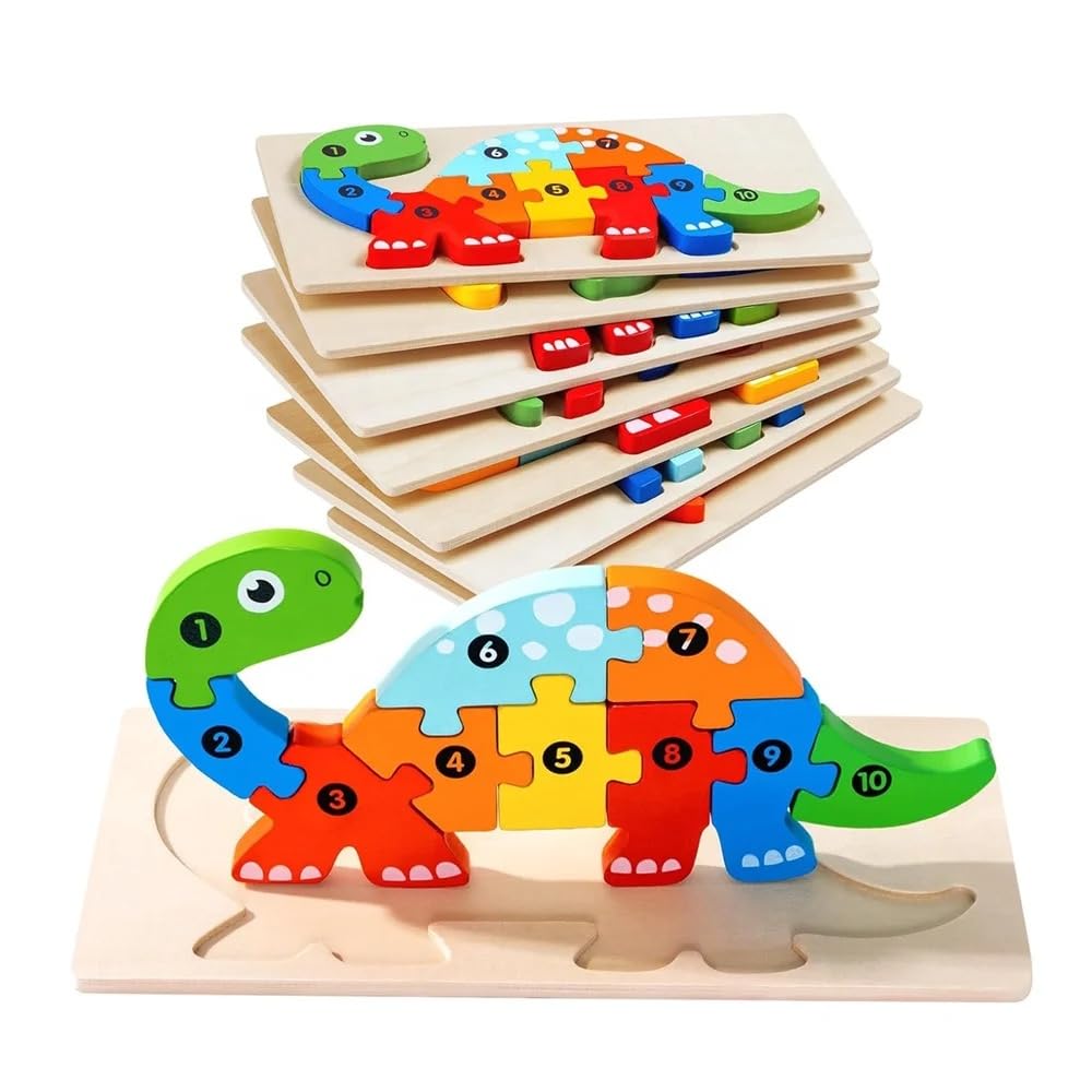 Wooden Puzzle Toy for Kids, Montessori Animal and Vehicle 3D Shapes, Educational Learning Jigsaw Mosaic Puzzle for Toddlers, Shape and Color Recognition Toy for Kids STEM Ages 3 Years and Up (Bus)