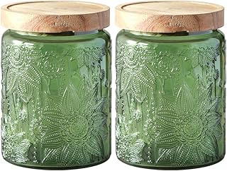 Glass Jar with Lid, Vintage Glass Storage Jars with Airtight Lid Coffee Canister Sugar Container for Kitchen Counter Pantry, Flour, Candy, Tea, Coffee Beans, Oats (Sunflower Green*2)