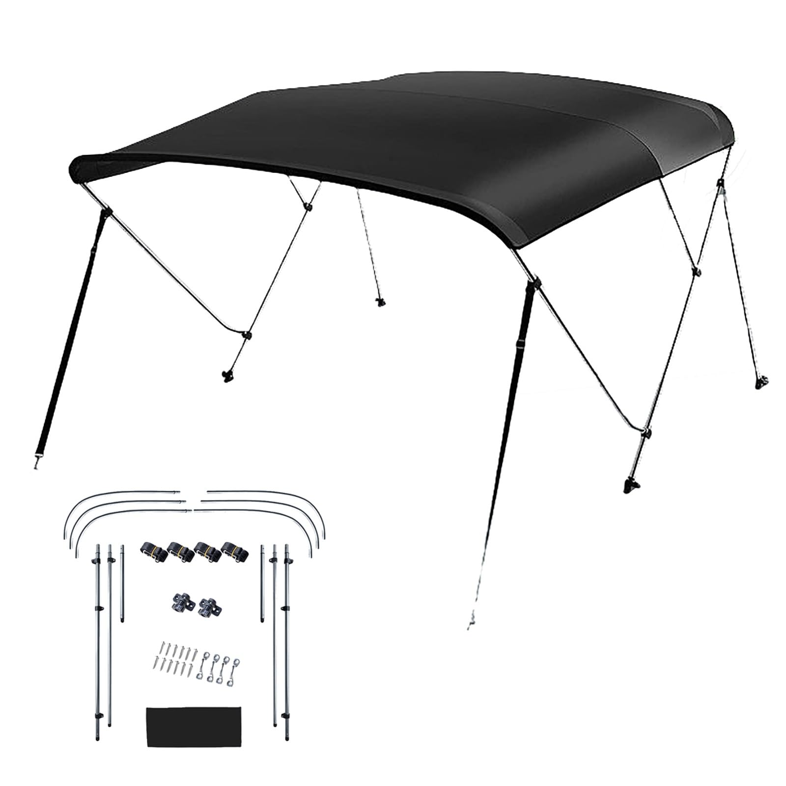 Tendalino 3 Archi, Telo Tendalino Barca Cappottina in Poliestere 650D, Ferramenta di Ricambio Coperture per Barche Nera, Impermeabile e Parasole, Diverse Dimensioni Disponibili