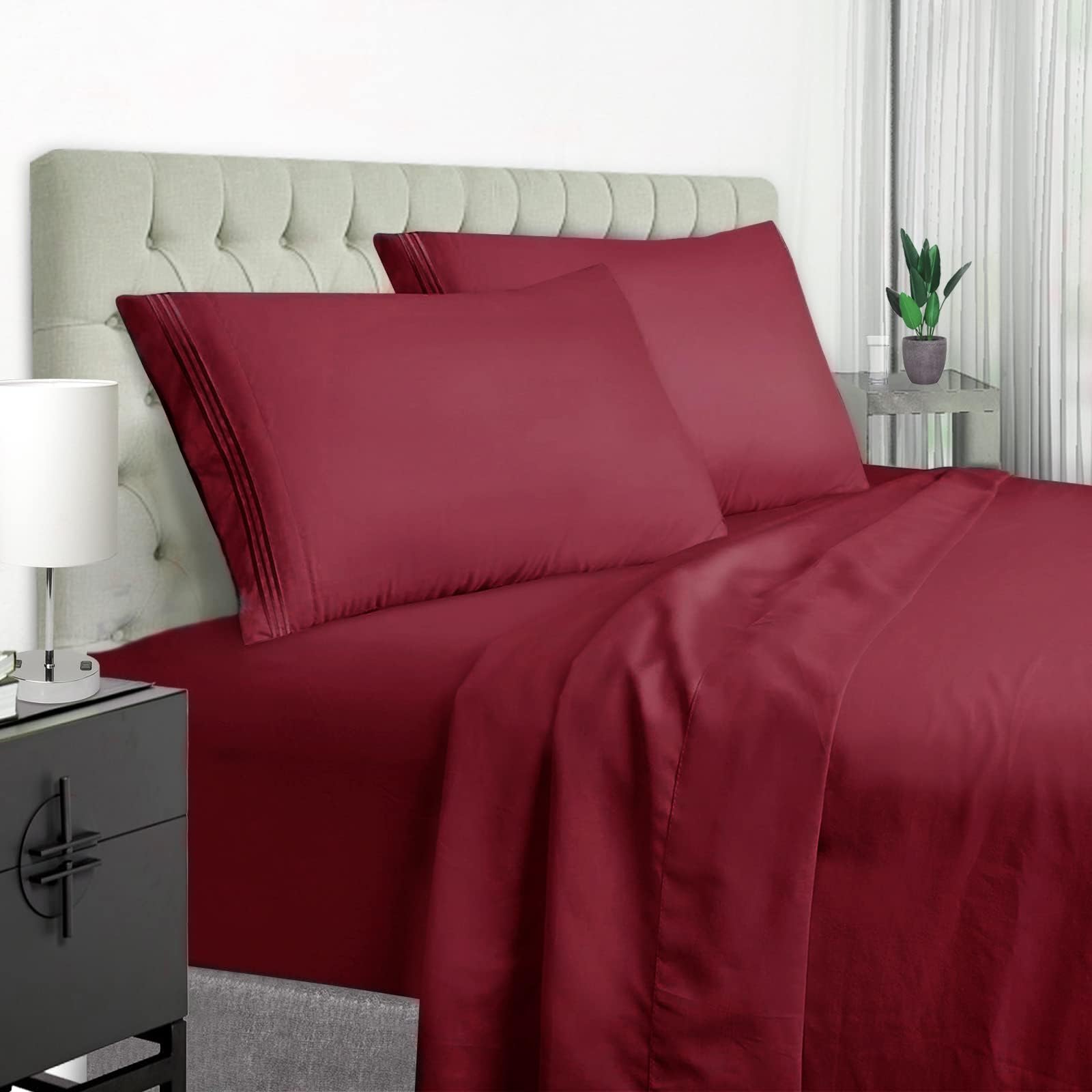 Burgundy Sheets Set for Queen Size Bed - 1800 Thread Count Deep Pocket to 21 inches Mattress 4 Piece - Premium Bedding Sheets & Pillowcases Collection - Extra Soft