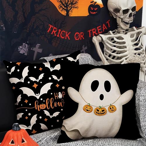 Miniatura 2 de DFXSZ Juego de 4 fundas de almohada de Halloween de 16 x 16 pulgadas, decoraciones de Halloween, calabazas fantasmas, murciélagos, decoración de