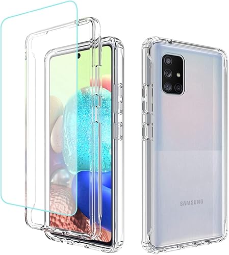 Funda para Galaxy A71 4G SM-A715F con protector de pantalla de vidrio templado, transparente 360 de protección de cuerpo completo, carcasa dura +