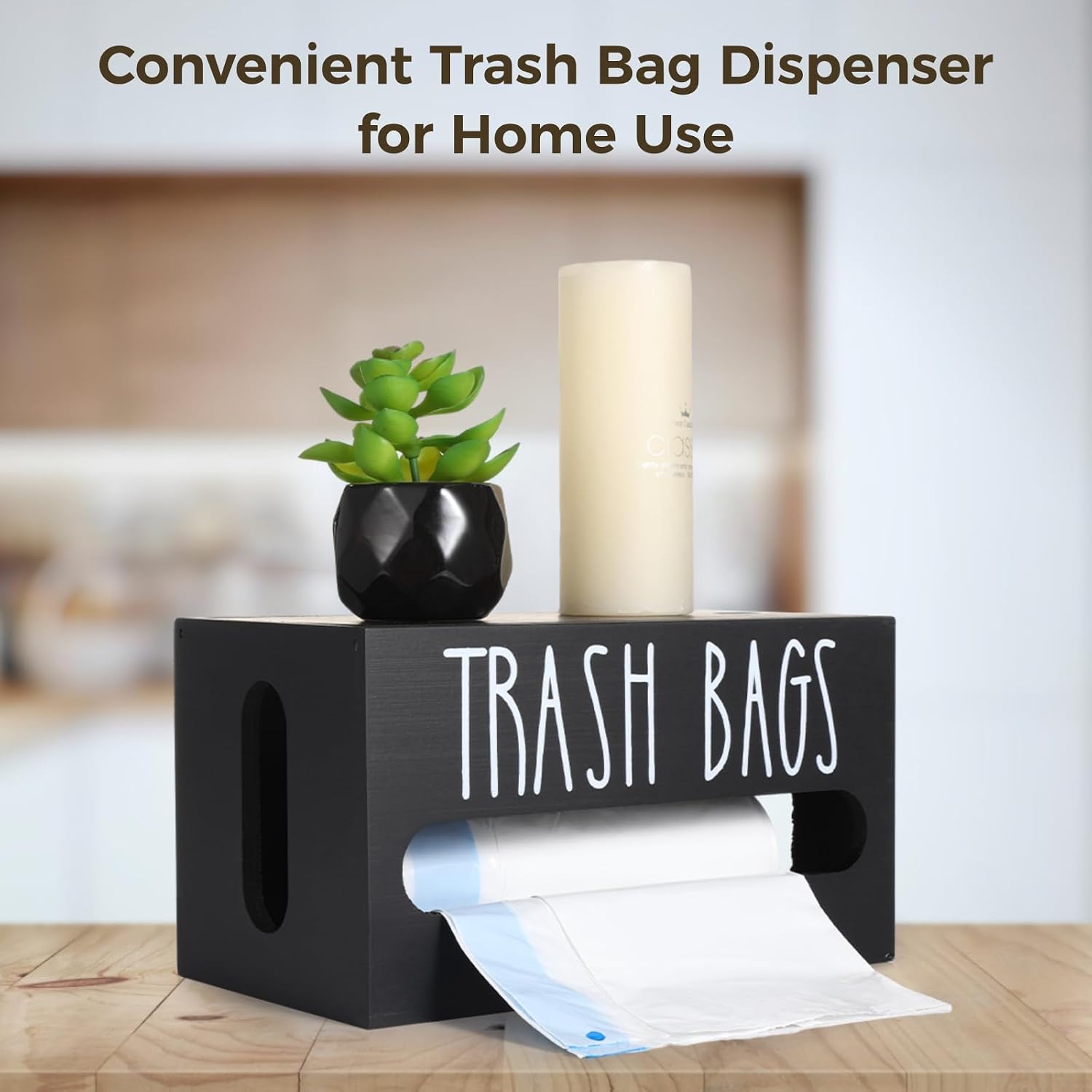 Wooden Trash Bag Dispenser Box With Front Access, Easy Refill Design, Compact For Counter And Under Sink Organization