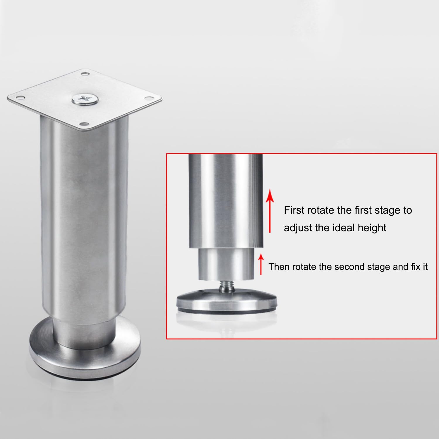 Gambe regolabili per tavolo in acciaio inox, confezione da 4 piedini di ricambio per divano, sedia, scrivania, panca, tavolino da caffè, armadietto, con viti
