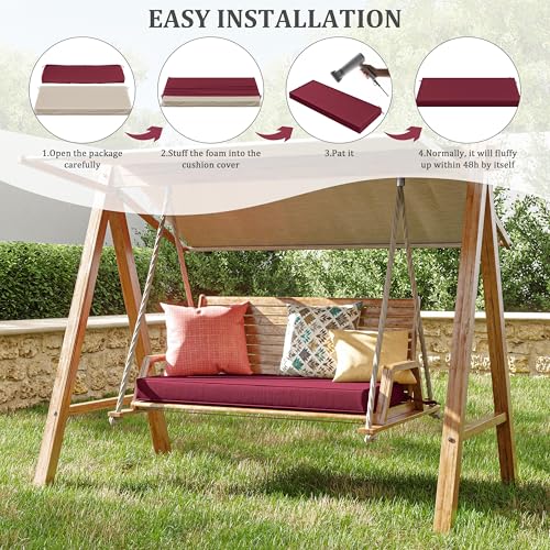 Pakunoda Premium Outdoor Bench Cushions for Patio Furniture 3.5inches Memory Foam Bench Cushion Waterproof Fade Resistant Porch Swing Cushions with Straps 42×18 Inch Burgundy - Thumbnail 7