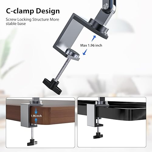 Miniatura 7 de KU XIU Soporte para tableta, soporte plegable ajustable para tableta, soporte de tableta para escritorio, soporte de clip de brazo de aleación de