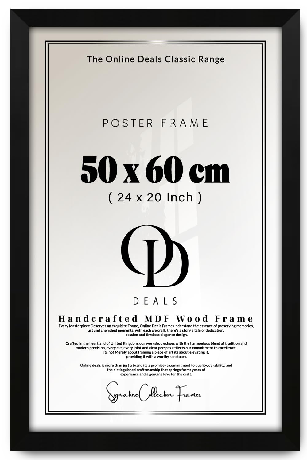 OD Deals 50x60 cm (19.7x23.6 Inch / 500x600 mm) MDF Poster Frame | Flat Matt Black Wall Frame with Shatterproof Acrylic Front (Matt Black)