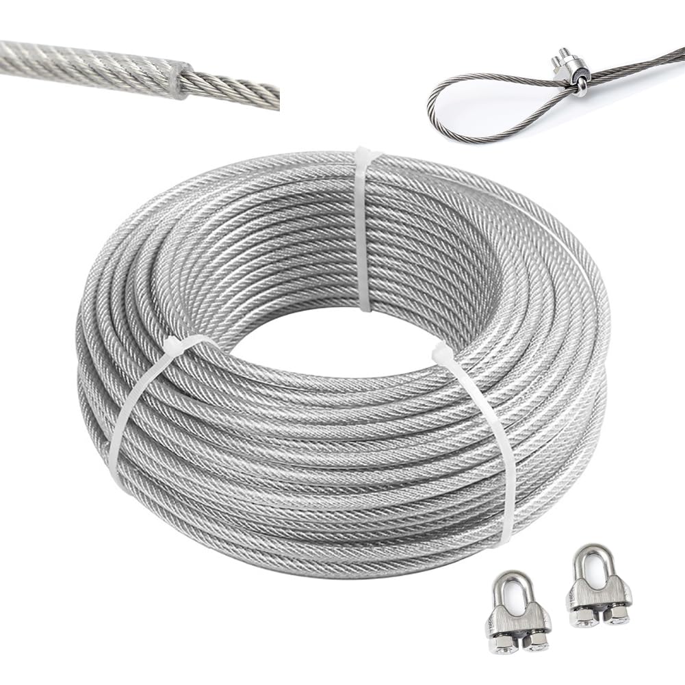 304 Corda in Acciaio Inossidabile Rivestita in plastica con Morsetto a U Fune Metallica stendibiancheria φ0.8mm-1.5mm,8mm*10m