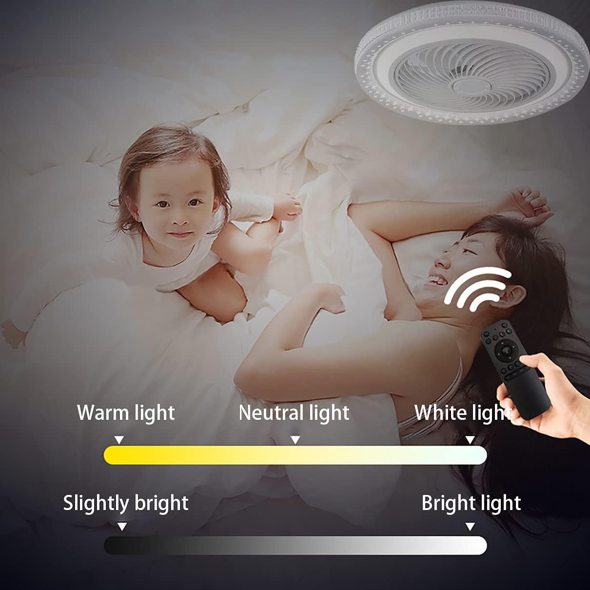 YUEGOO Led Ceiling Fan with Light and Remote Control Mute Fan Lighting 3 Speeds Bedroom Dimmable Fan Ceiling Light 60W Modern Living Room Quiet Ceiling Fan Light