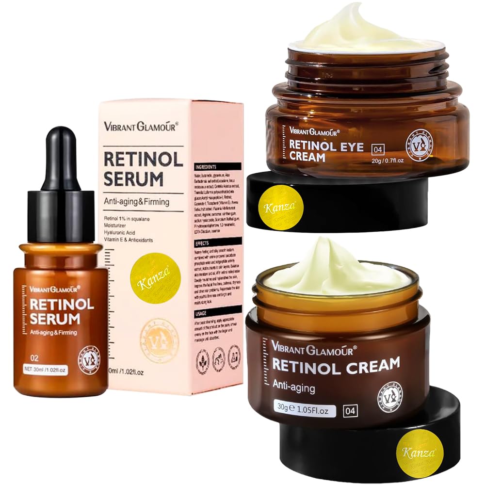 KANZAAnti-Aging Retinol Cream,Serum,Eye Creams Set (30g+30ml+20g)| Skin Care Set or Face,Skin Mositurizer Face Creamm,Serum| Anti -Wrinkle,Pores Repair,Collagen Firming,Skincare Sets