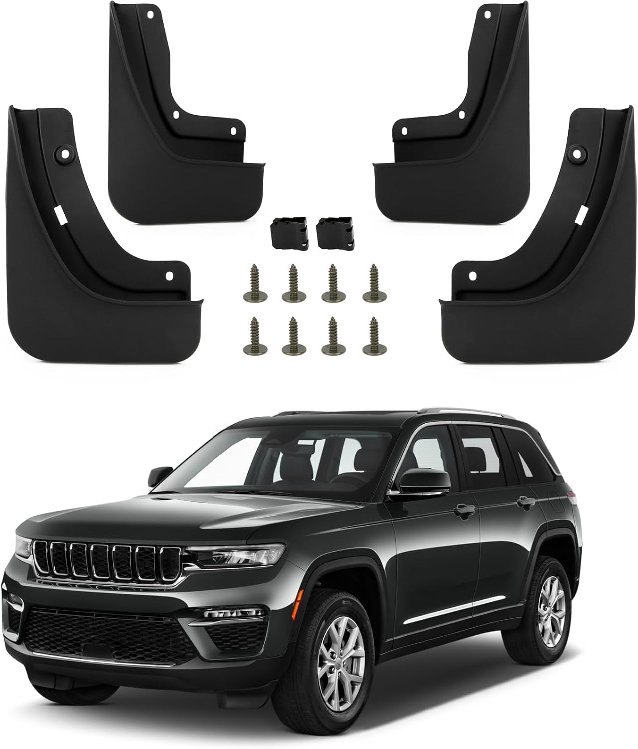 PSLER Fit for Grand Cherokee 2024 2025 2022 2023 (Non L) 5 Seats Mud Flaps Set of 4PCS Mud Guard Kit Splash Guards Mudguards Mudflaps with Hardware Kits Accessory Front and Rear