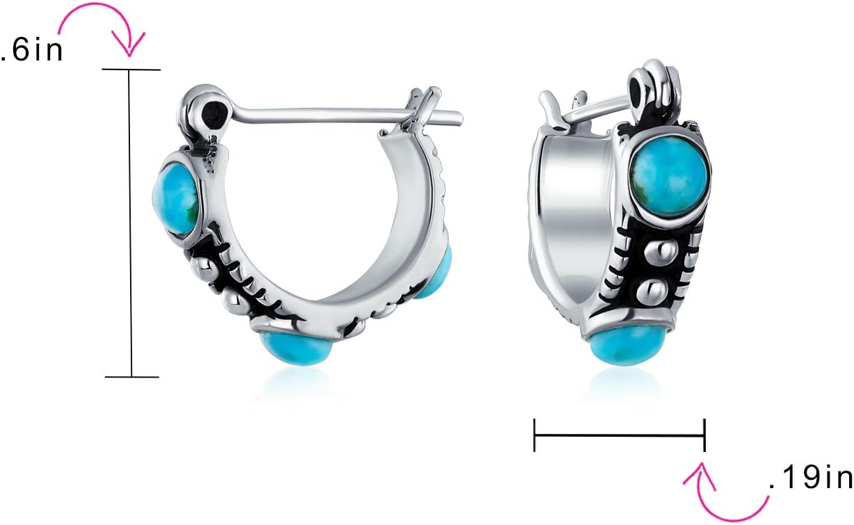 Bali Boho South Western Multi Color Stabilized Blue Turquoise Red Carnelian Onyx Bead Small Huggie Hoop Earrings For Women Teen .925 Sterling Silver