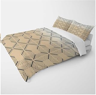 YANFENQI California King Duvet Cover with Zipper Cream Coloured Geometric Checked for Camping Quilt for Kids Teens Adults (California King,104