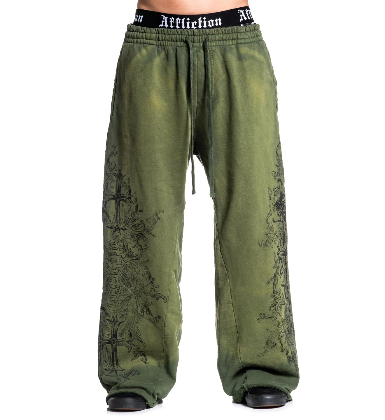 Affliction Men's Sweatpants with Gothic Tribal Design, Elastic Waistband, Drawstring Closure Y2K