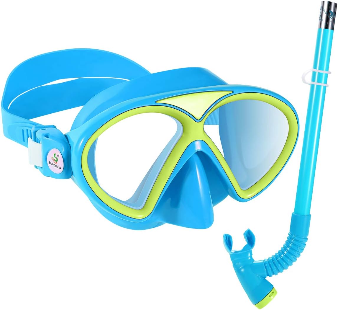 Kids Snorkel Set, Children Anti-Fog Diving Mask Swimming Goggles Semi-Dry Snorkel Equipment Snorkeling Packages Swimming Gear Age 4 Plus for Youth Boys Girls