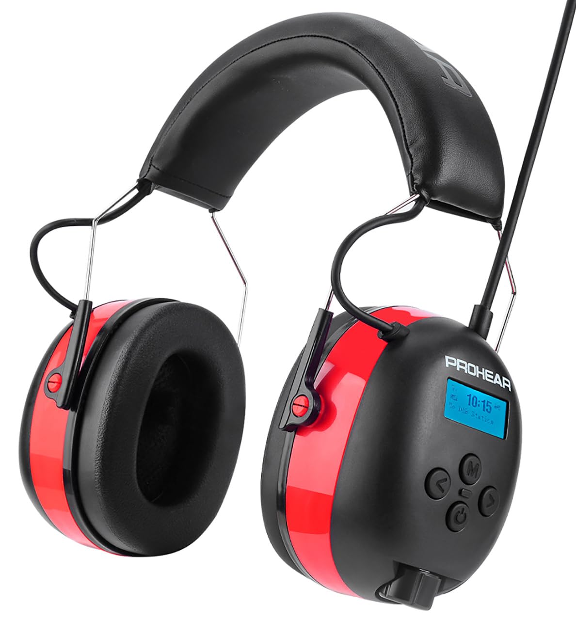 PROHEAR 033A Cascos Antiruido Bluetooth, Protección Auditiva con Radio FM/AM y Micrófono Integrado,USB-C Recargable Orejera,Cascos Insonorizacion para Césped Talleres Carpinteros,SNR 31dB-Rojo
