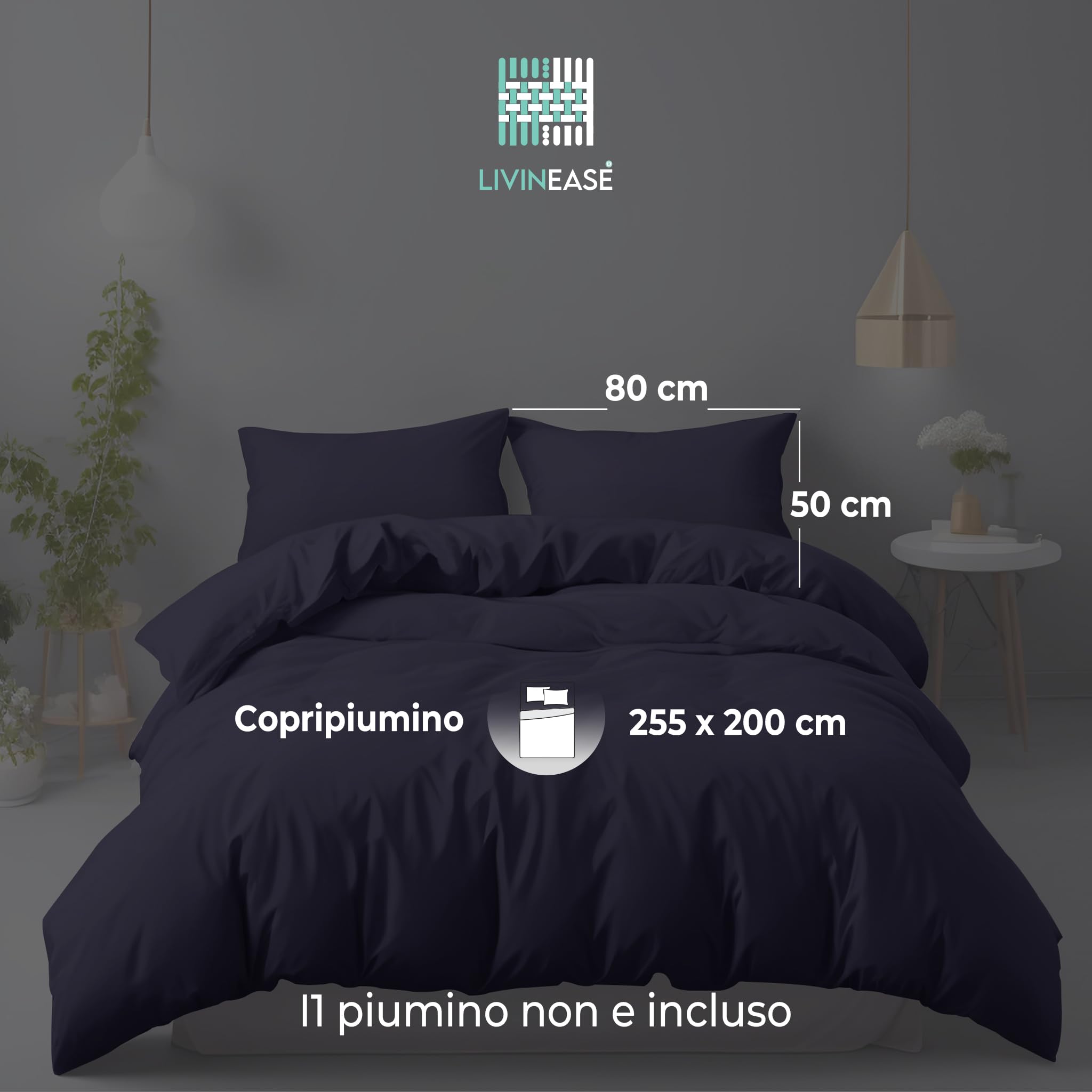 LivinEase Set Copripiumino Matrimoniale - Microfibra Copripiumino 255x200cm + Federe 50x80cm - Copripiumino