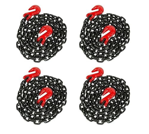 Mytee Products Paquete de 4 cadenas de transporte G80 negras de 38 pulgadas x 10 pies con ganchos de agarre de horquilla, límite de carga de trabajo