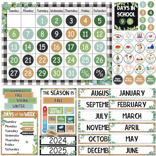 Farmhouse Classroom Calendar Set Bulletin Board Sets for Teachers Bulletin Board Calendar with Numbers Month Weather for Classroom Decor School Calendar for Elementary Classroom Office