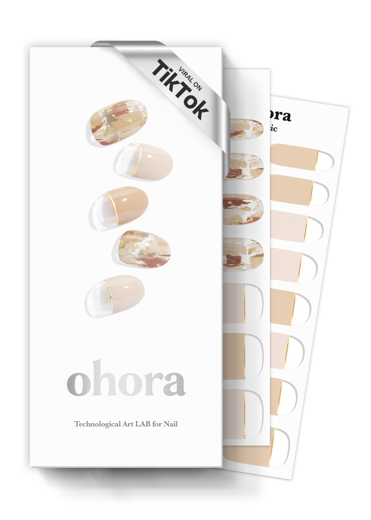 ohora Semi Cured Gel Nail Strips (N Ombrer Beige) - Salon-Quality, Long Lasting, Easy to Apply & Remove - Includes 2 Prep Pads, Nail File & Wooden Stick